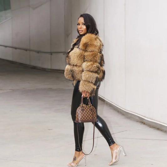 2025 Maomaokong Real Fur Coat Women Natural Raccoon Fur Jacket Female Winter Warm Fox Fur Coat High Quality Long Sleeve With Hat