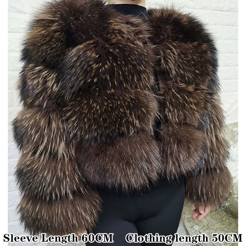 2025 Maomaokong Real Fur Coat Women Natural Raccoon Fur Jacket Female Winter Warm Fox Fur Coat High Quality Long Sleeve With Hat