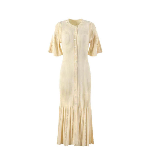 New French Elegant Fragrance High-end Slimming Knitted Mermaid Dress Hollow Slimming Fish Tail Knit Dress