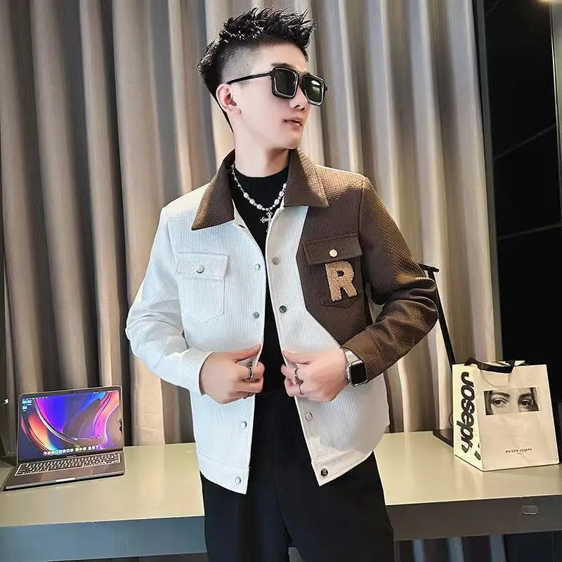 Men Jacket Korean Style Casual Casual Cargo Spring Autumn jacket Coat patchwork