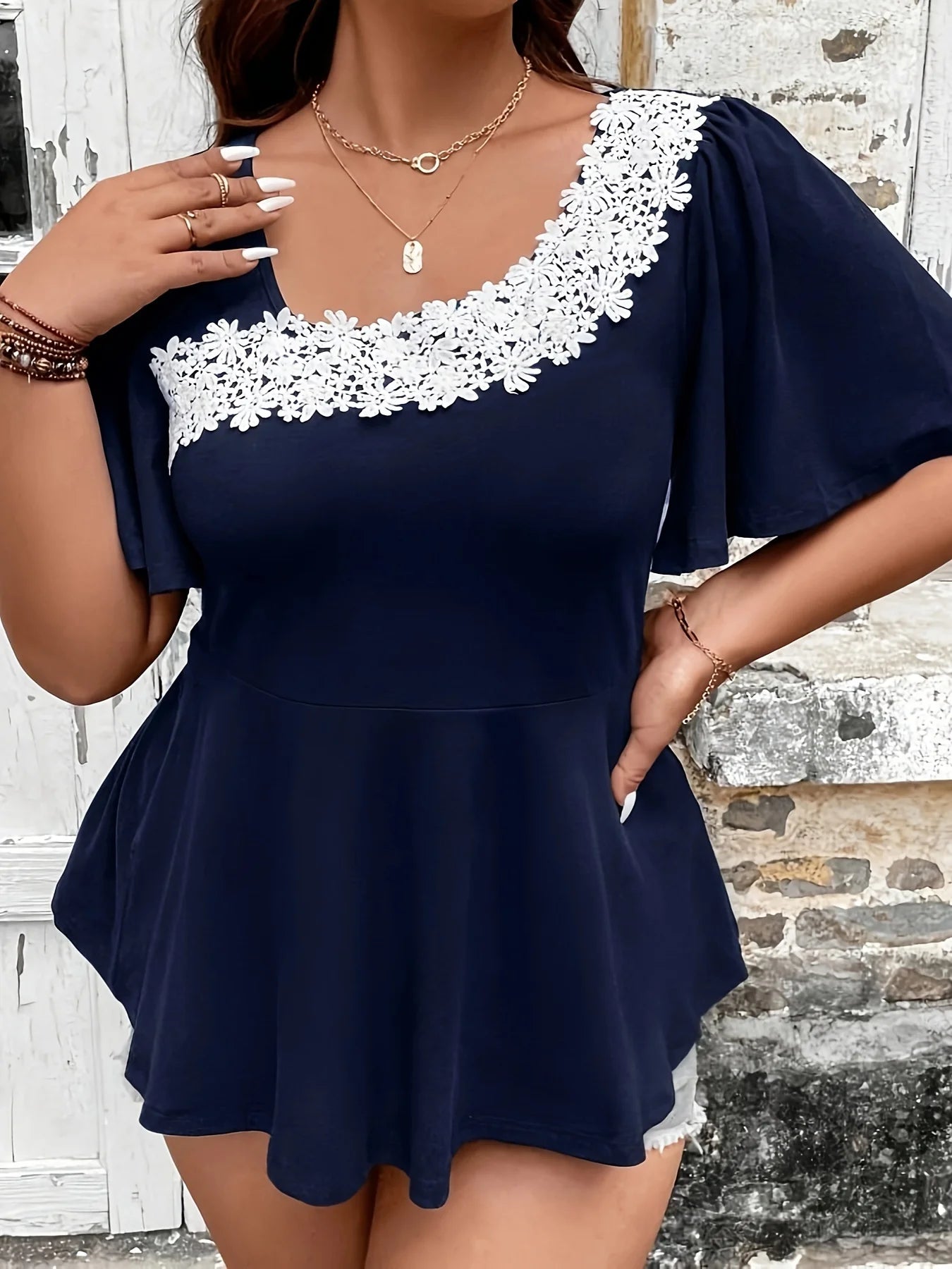 European and American Style Shirt for Women Casual Cute Solid Ruffle Neck Curve Clothing Tops