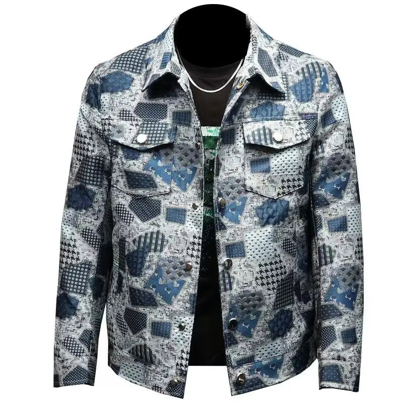 High Quality Men's Fashion Casual Jacket Button Lapel Work Coat Jacquard pattern Plaid Tops Men Jackets