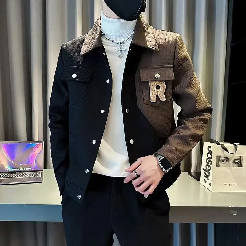 Men Jacket Korean Style Casual Casual Cargo Spring Autumn jacket Coat patchwork