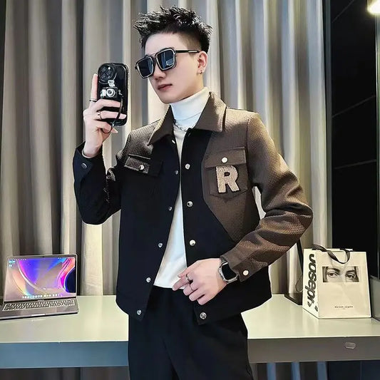 Men Jacket Korean Style Casual Casual Cargo Spring Autumn jacket Coat patchwork