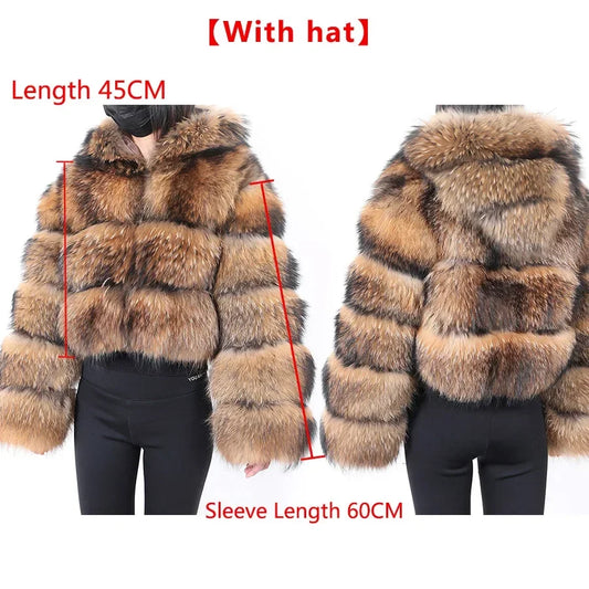 2025 Maomaokong Real Fur Coat Women Natural Raccoon Fur Jacket Female Winter Warm Fox Fur Coat High Quality Long Sleeve With Hat