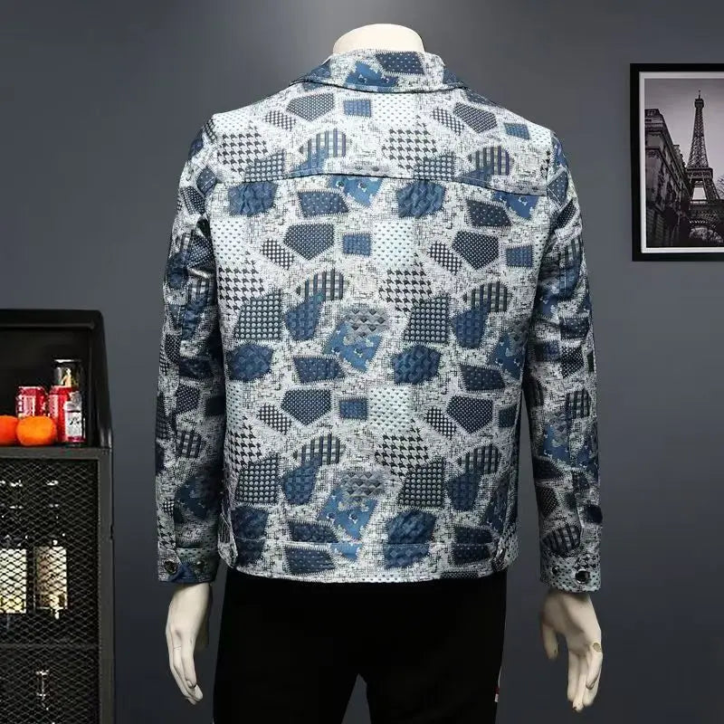 High Quality Men's Fashion Casual Jacket Button Lapel Work Coat Jacquard pattern Plaid Tops Men Jackets