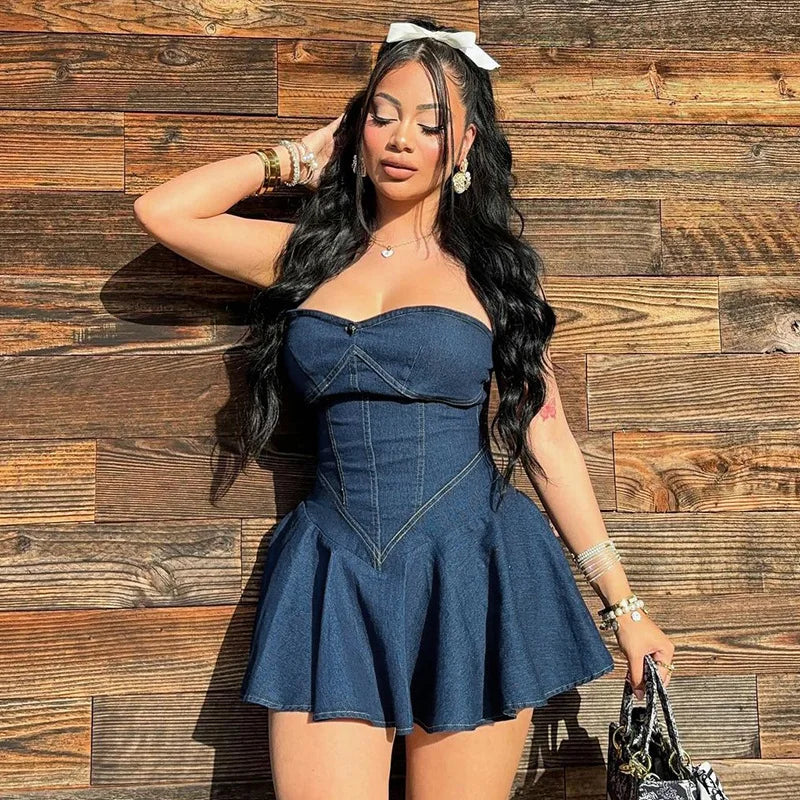 New Temperament Wrap Hip A Skirt European And American Style Sexy Bra Imitation Denim Dress For Women