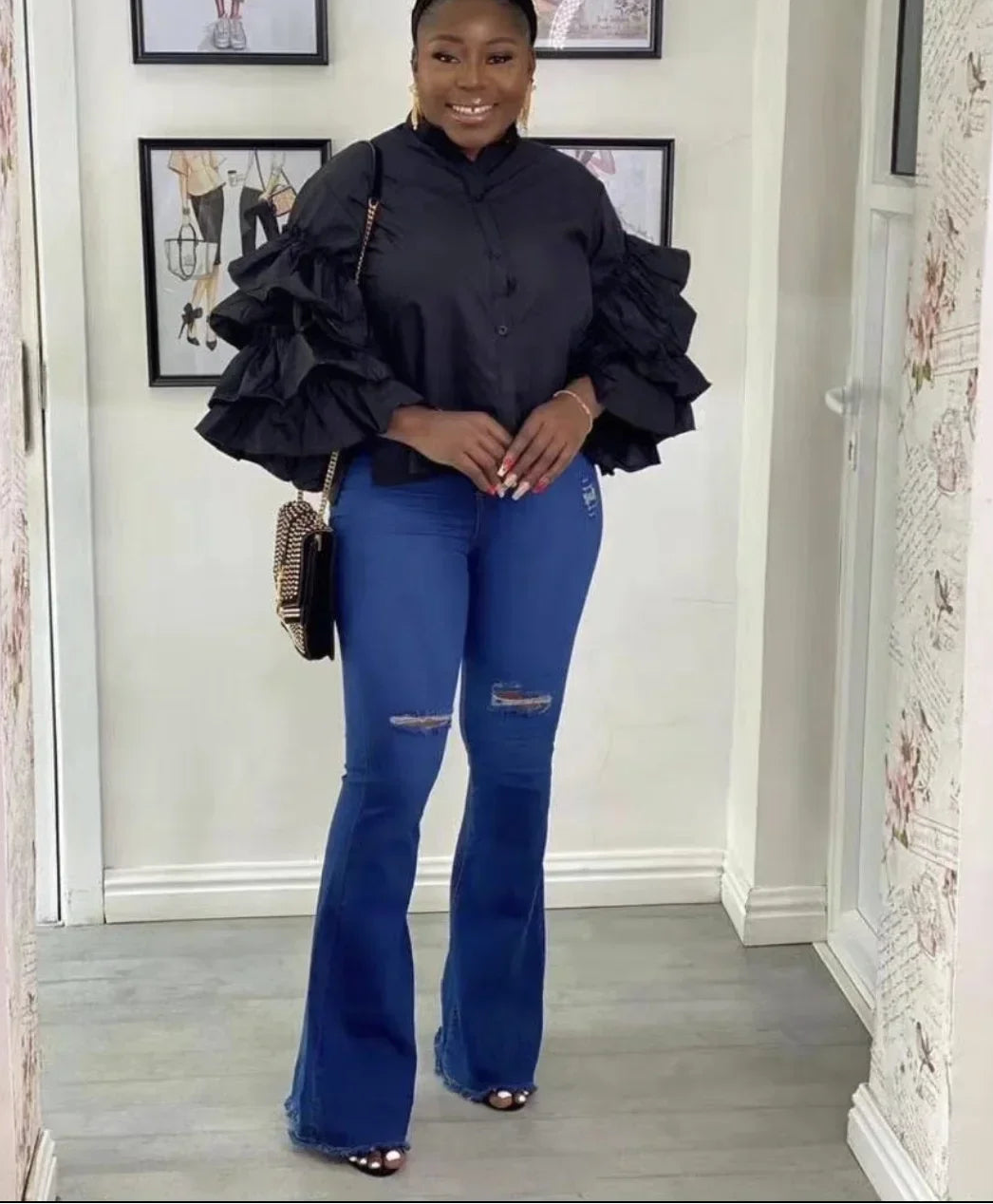 Women Shirts Solid Full Ruffles Sleeve Turn-down Collar Single Breasted Loose Shirts Office Lady Streetwear Summer Tops