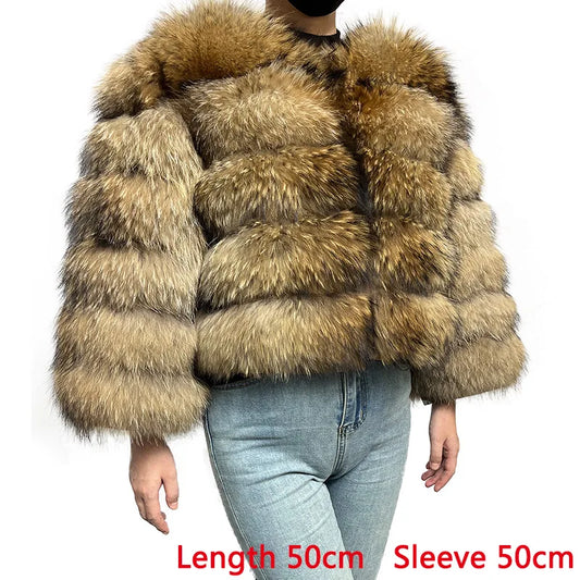 2025 Maomaokong Real Fur Coat Women Natural Raccoon Fur Jacket Female Winter Warm Fox Fur Coat High Quality Long Sleeve With Hat