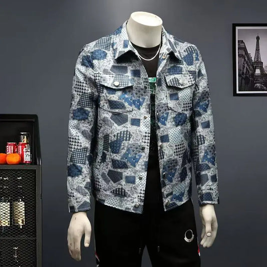 High Quality Men's Fashion Casual Jacket Button Lapel Work Coat Jacquard pattern Plaid Tops Men Jackets