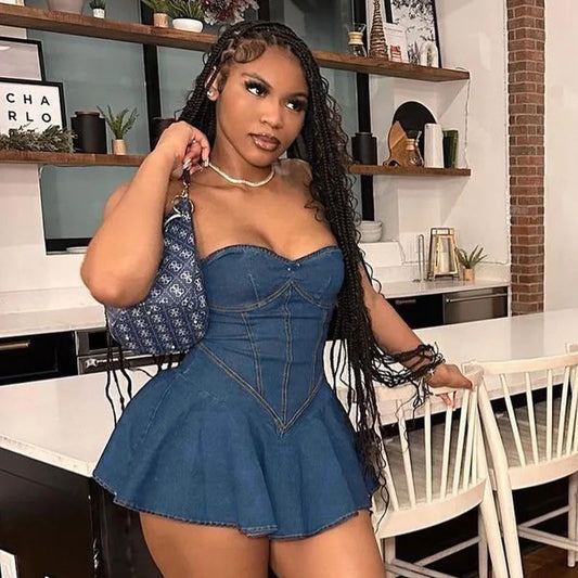 New Temperament Wrap Hip A Skirt European And American Style Sexy Bra Imitation Denim Dress For Women