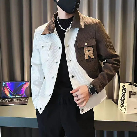 Men Jacket Korean Style Casual Casual Cargo Spring Autumn jacket Coat patchwork