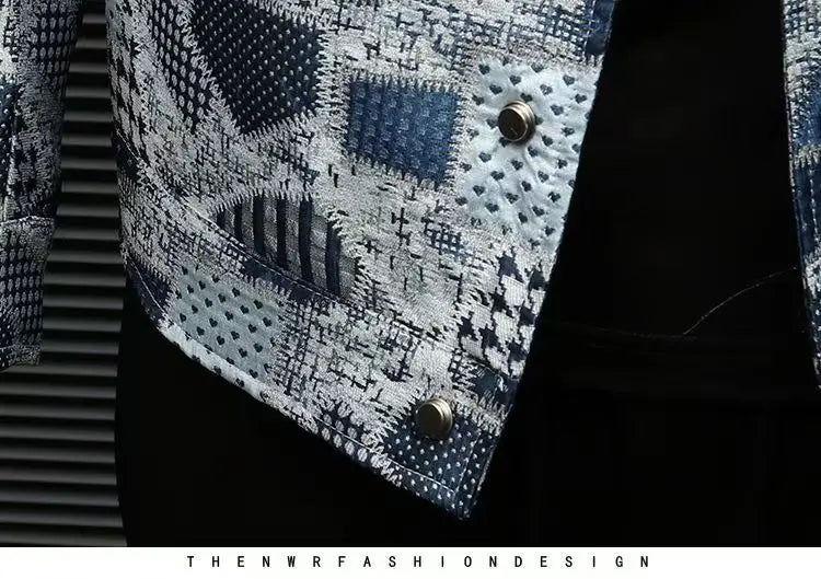 High Quality Men's Fashion Casual Jacket Button Lapel Work Coat Jacquard pattern Plaid Tops Men Jackets
