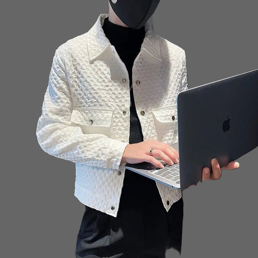 Men walf checks Jacket Fashion loose lapel-up Spring Autumn retro men Casual Cargo jacket Solid Color Loose male Outerwear