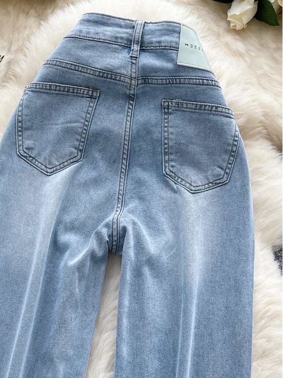 SINGREINY American Retro Denim Pants Female Zipper Buttons Design Wide Legs Trousers 2025 Fashion Embroidery Flower Solid Jeans