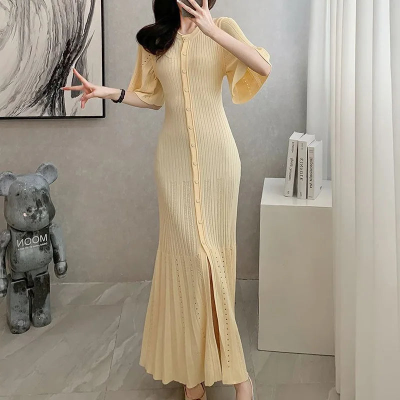 New French Elegant Fragrance High-end Slimming Knitted Mermaid Dress Hollow Slimming Fish Tail Knit Dress