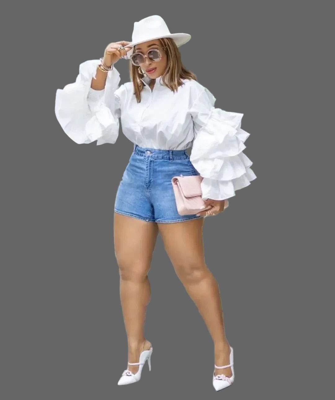 Women Shirts Solid Full Ruffles Sleeve Turn-down Collar Single Breasted Loose Shirts Office Lady Streetwear Summer Tops