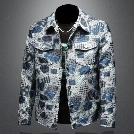 High Quality Men's Fashion Casual Jacket Button Lapel Work Coat Jacquard pattern Plaid Tops Men Jackets