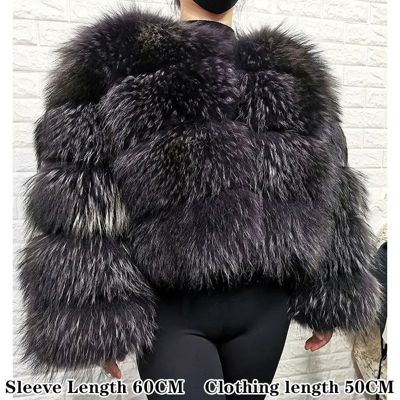 2025 Maomaokong Real Fur Coat Women Natural Raccoon Fur Jacket Female Winter Warm Fox Fur Coat High Quality Long Sleeve With Hat