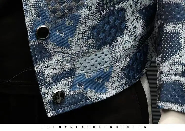 High Quality Men's Fashion Casual Jacket Button Lapel Work Coat Jacquard pattern Plaid Tops Men Jackets