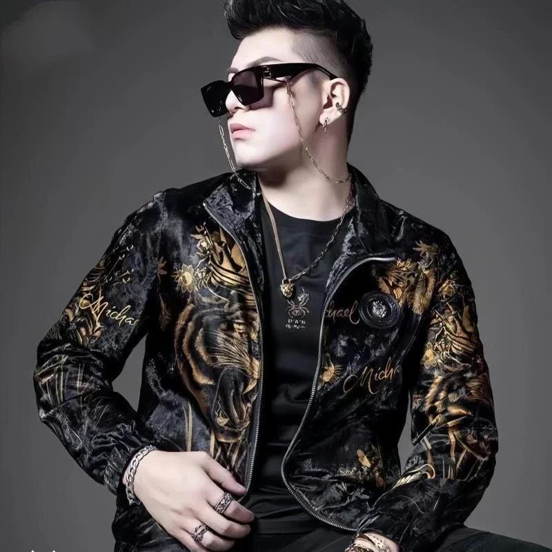 New Men's Soft Shell Jacket High end Trendy Fashion Personalized Printed Collar Top