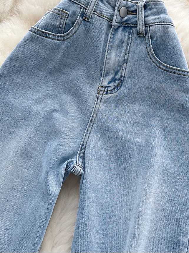 SINGREINY American Retro Denim Pants Female Zipper Buttons Design Wide Legs Trousers 2025 Fashion Embroidery Flower Solid Jeans