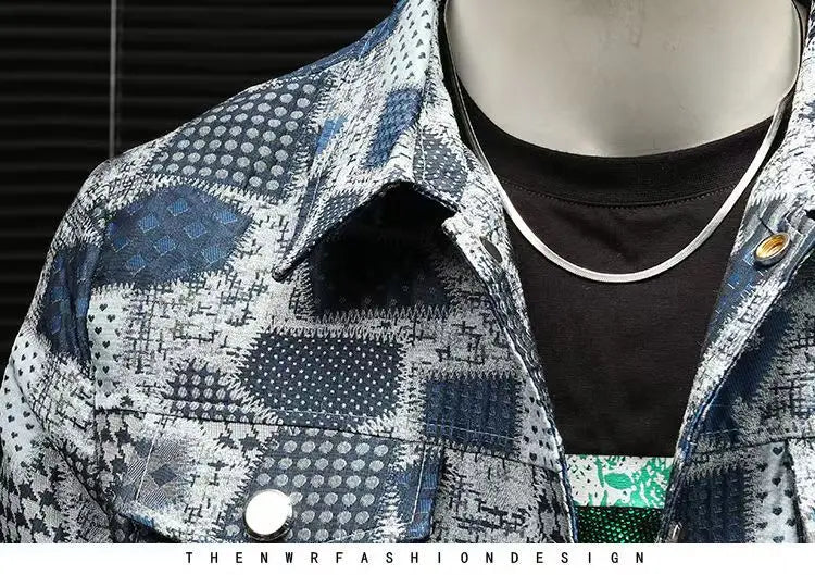 High Quality Men's Fashion Casual Jacket Button Lapel Work Coat Jacquard pattern Plaid Tops Men Jackets
