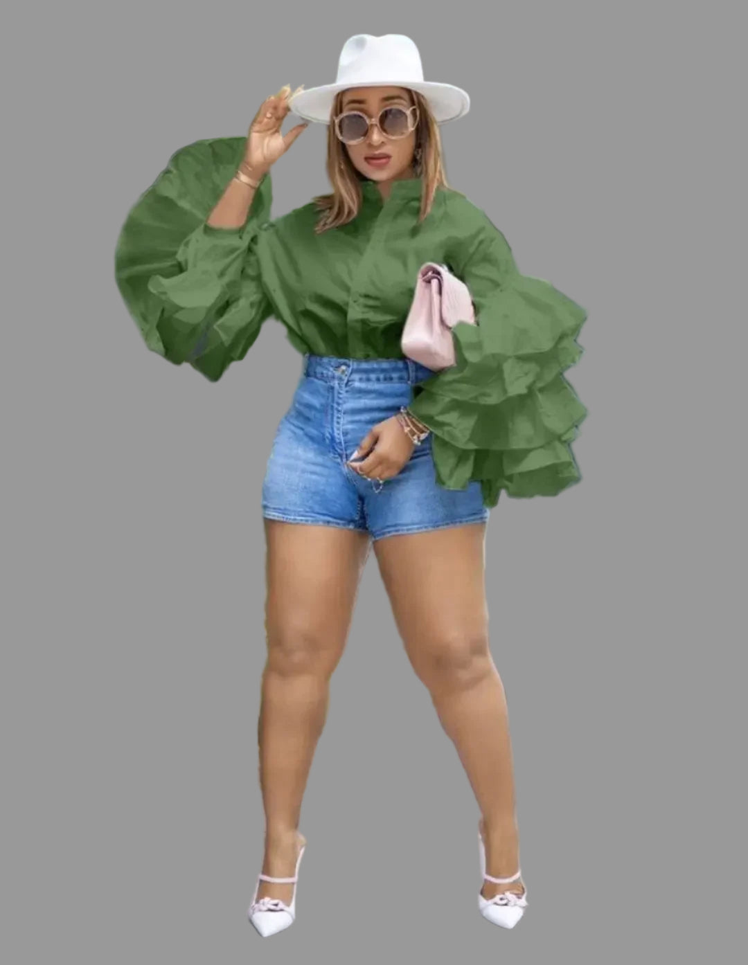Women Shirts Solid Full Ruffles Sleeve Turn-down Collar Single Breasted Loose Shirts Office Lady Streetwear Summer Tops