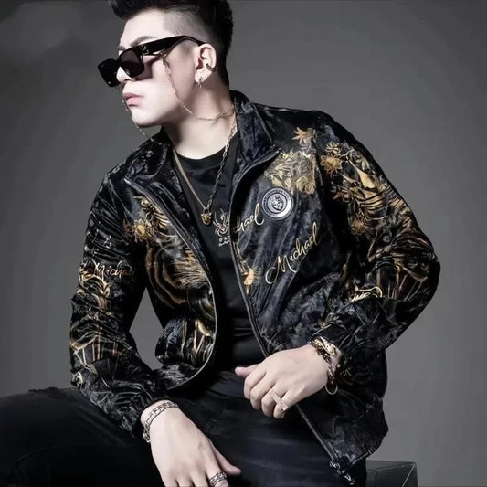 New Men's Soft Shell Jacket High end Trendy Fashion Personalized Printed Collar Top