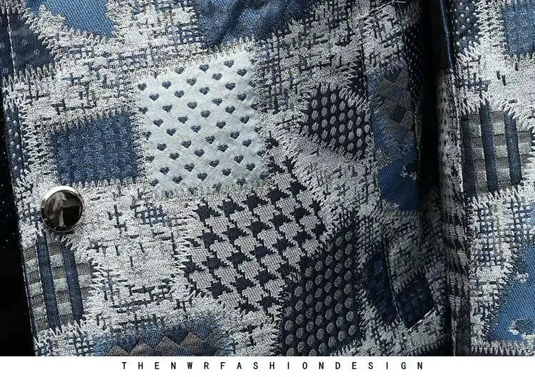 High Quality Men's Fashion Casual Jacket Button Lapel Work Coat Jacquard pattern Plaid Tops Men Jackets