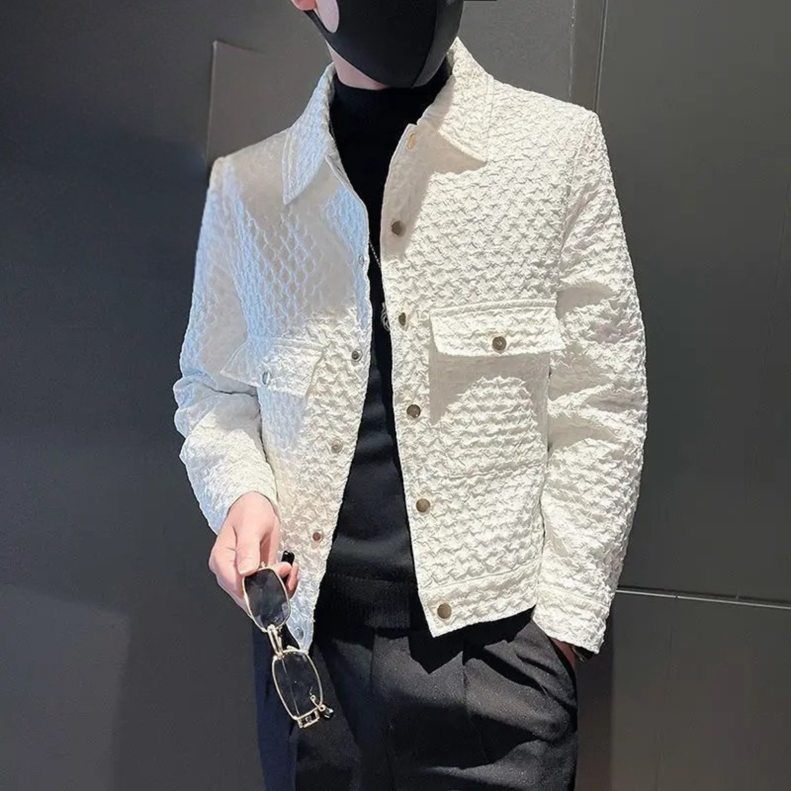 Men walf checks Jacket Fashion loose lapel-up Spring Autumn retro men Casual Cargo jacket Solid Color Loose male Outerwear