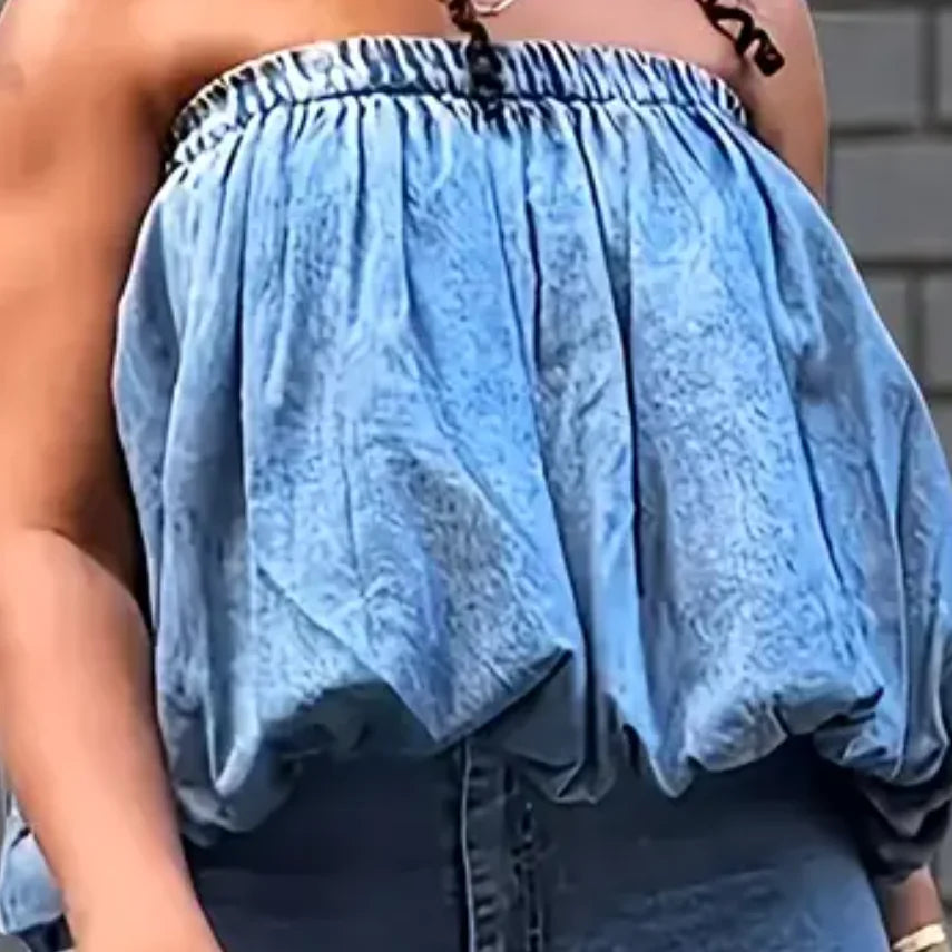 Elastic Balloon Hem Ruffled Details Sleeveless