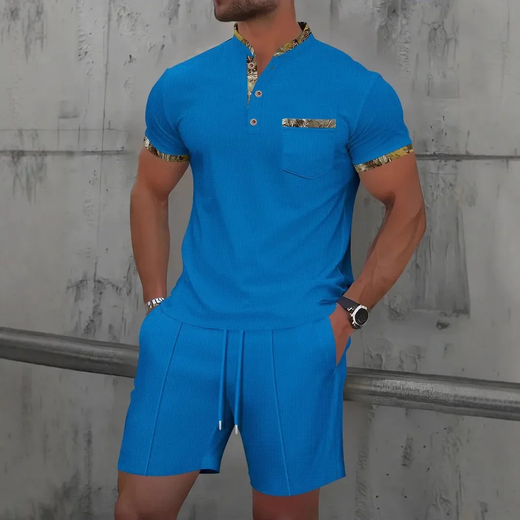Men Sports Polo Suit Short Sleeve Stylish Zipper
