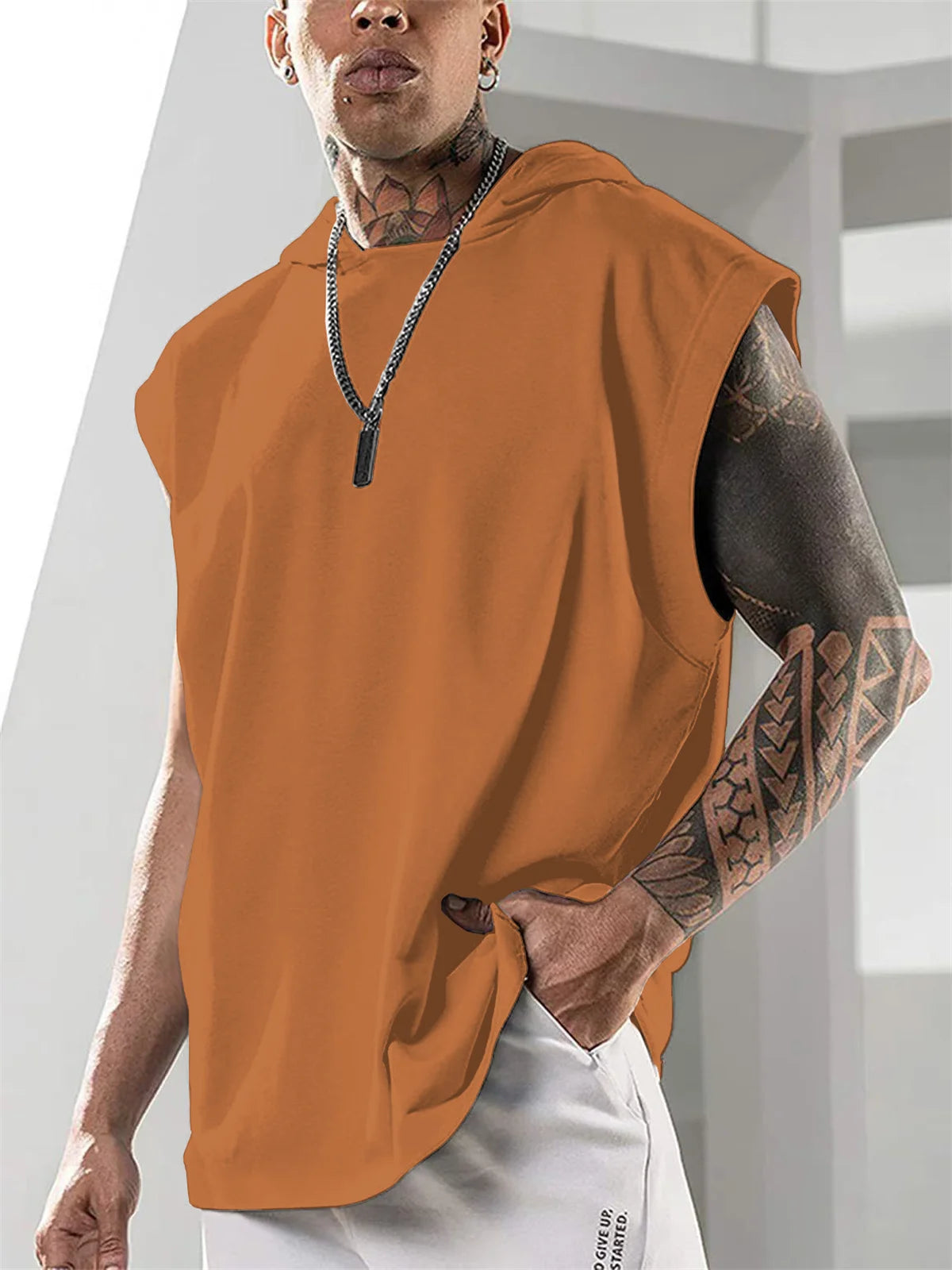 fashion American sleeveless top daily leisure fitness sports hooded Vests