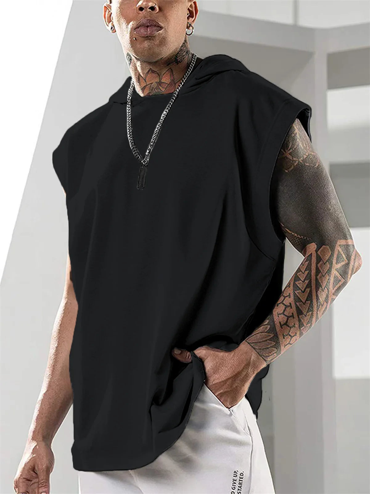 fashion American sleeveless top daily leisure fitness sports hooded Vests
