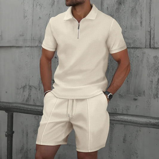 Men Sports Polo Suit Short Sleeve Stylish Zipper