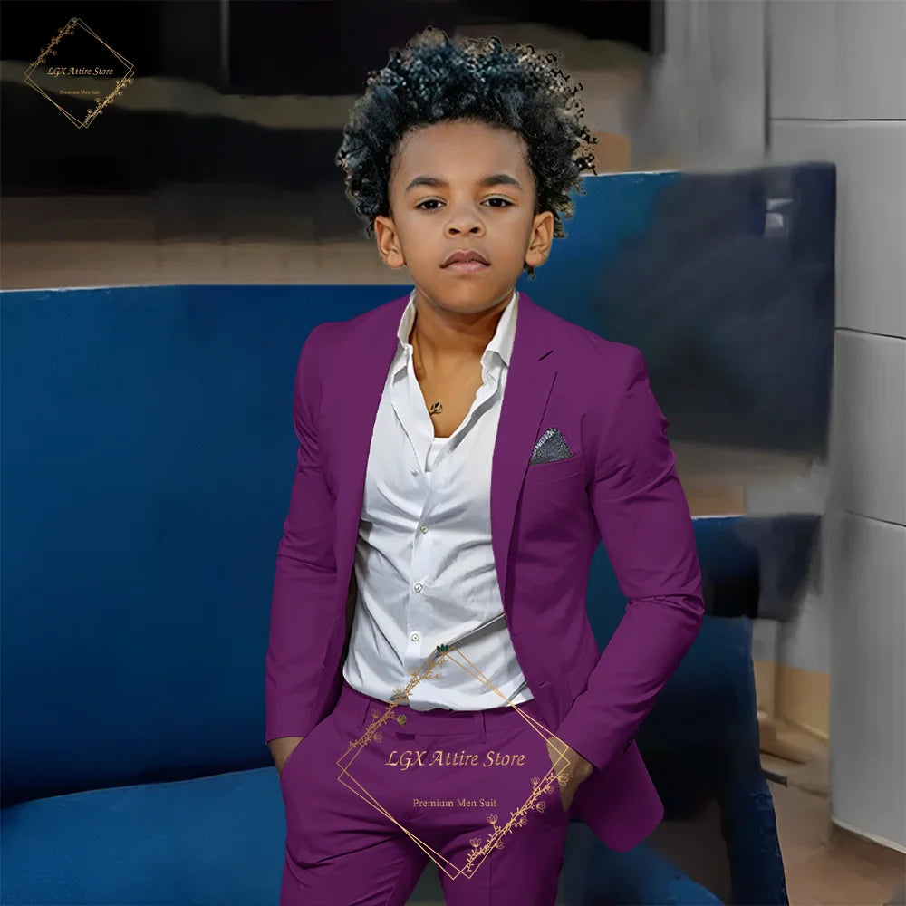 Kids' Orange Single-Breasted Suit (Jacket + Trousers)