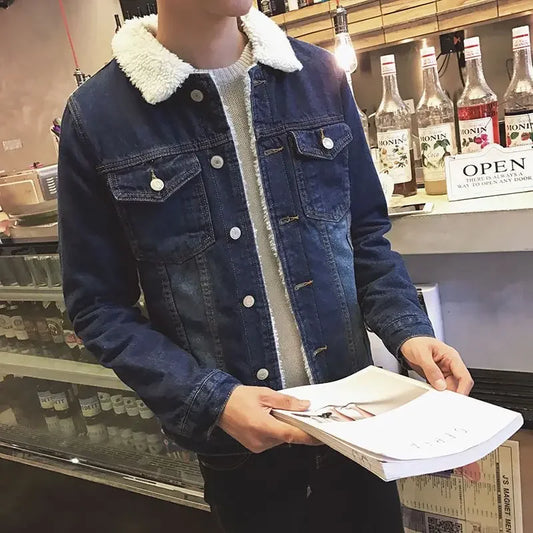 Jacket Man Padding with Sheep Jeans Coat for Men Padded Wool