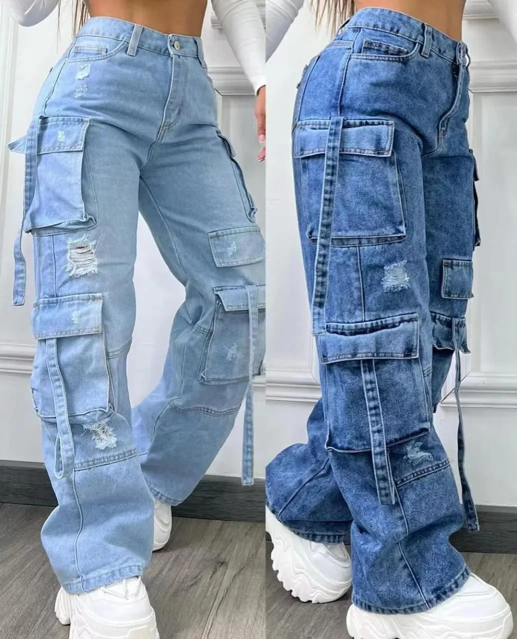 Denim High Waist Multi Pocket Loose Women's Jeans