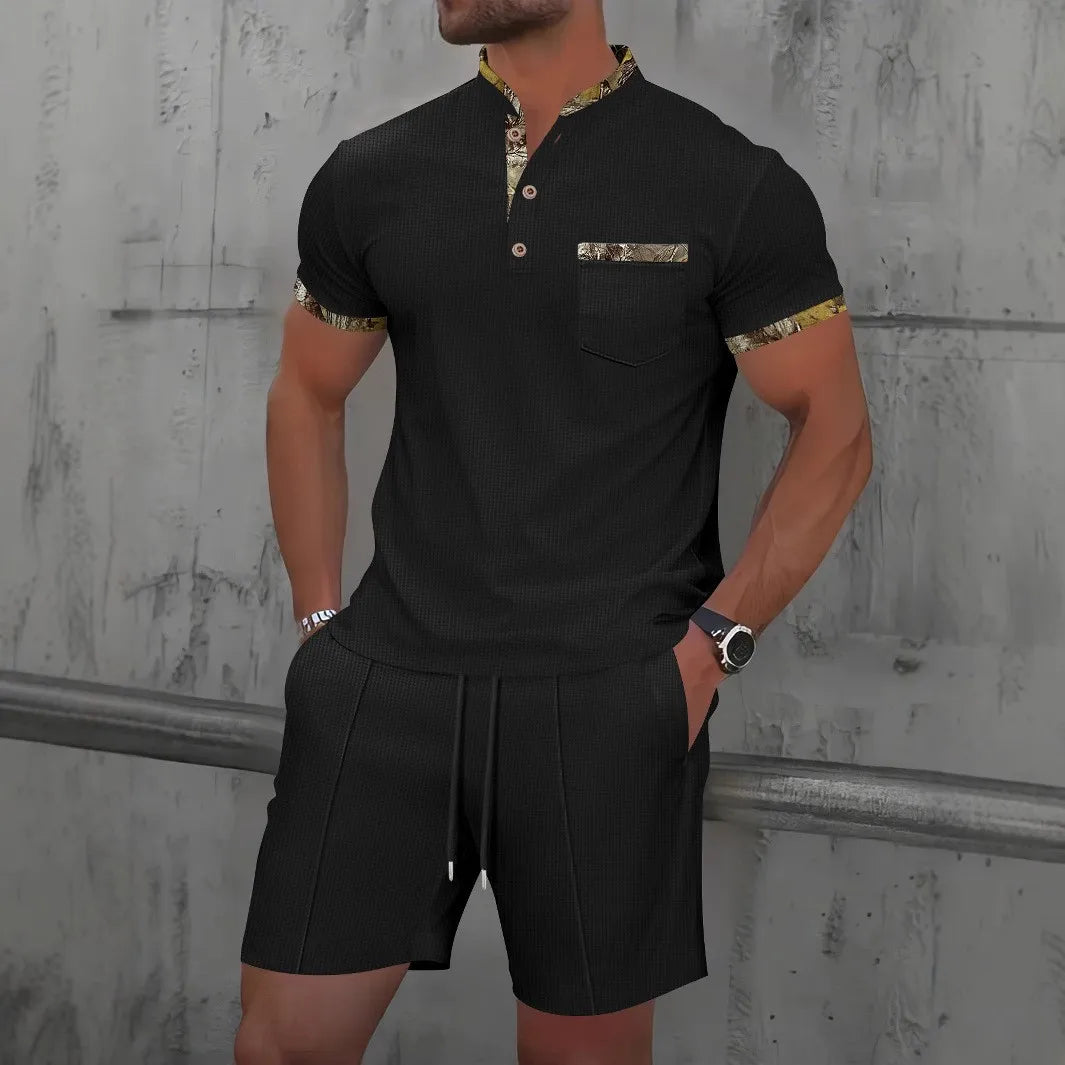 Men Sports Polo Suit Short Sleeve Stylish Zipper