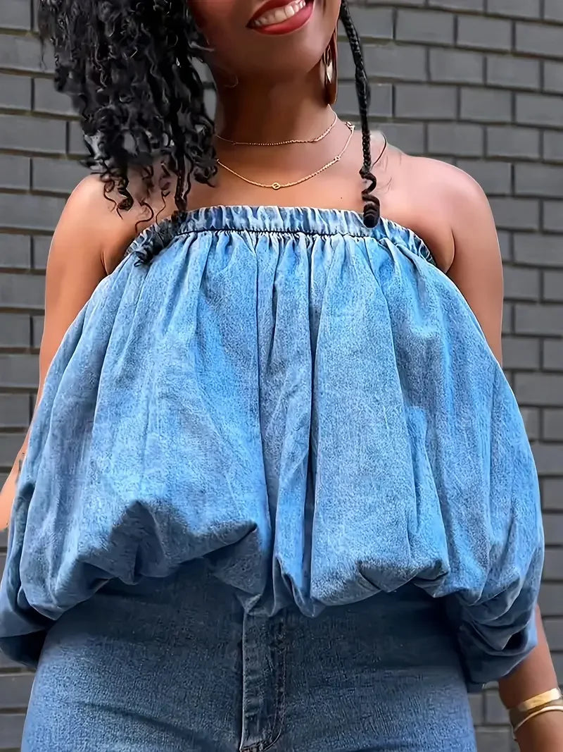 Elastic Balloon Hem Ruffled Details Sleeveless
