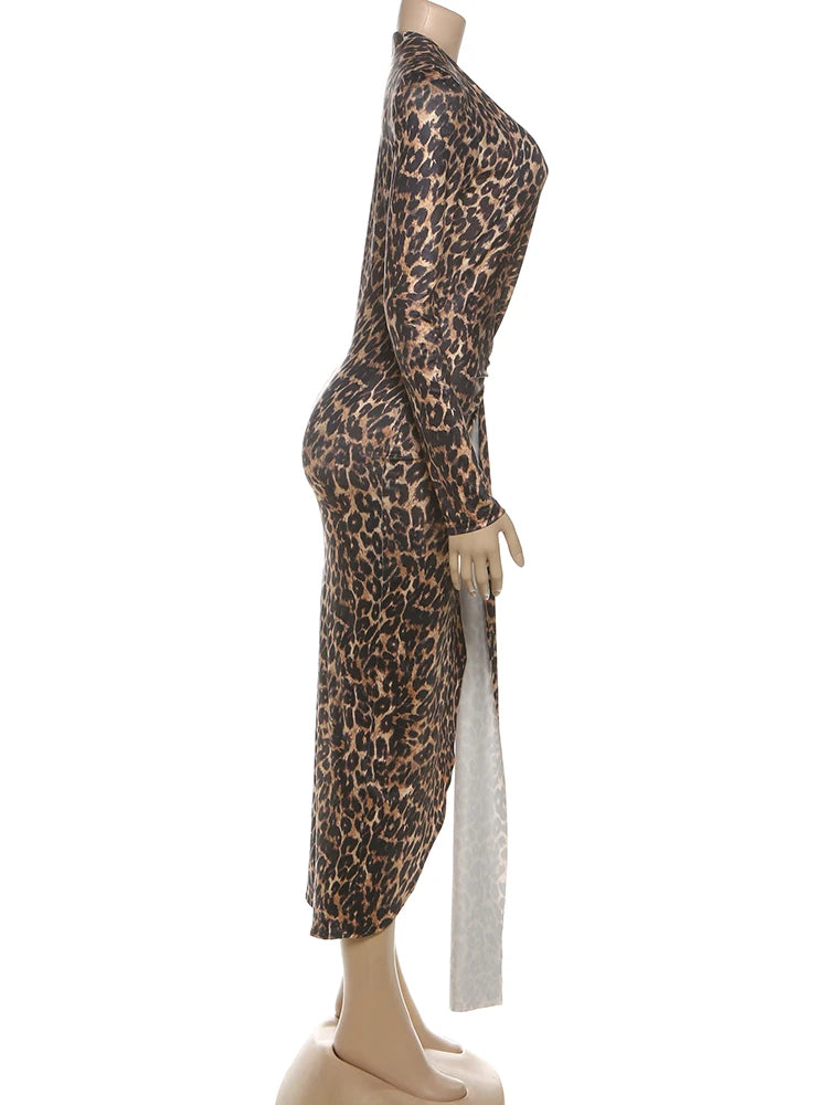kliou Leopard Attractive Women Maxi Dress