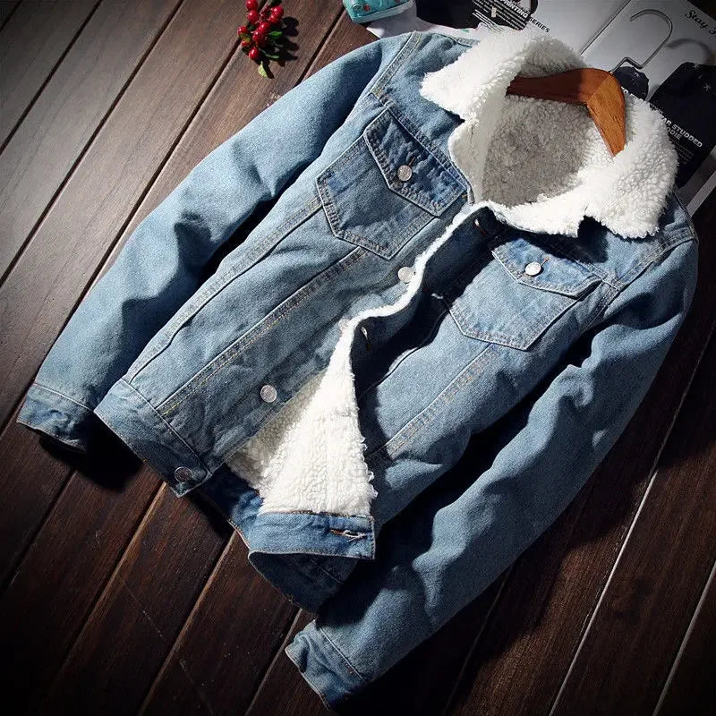 Jacket Man Padding with Sheep Jeans Coat for Men Padded Wool