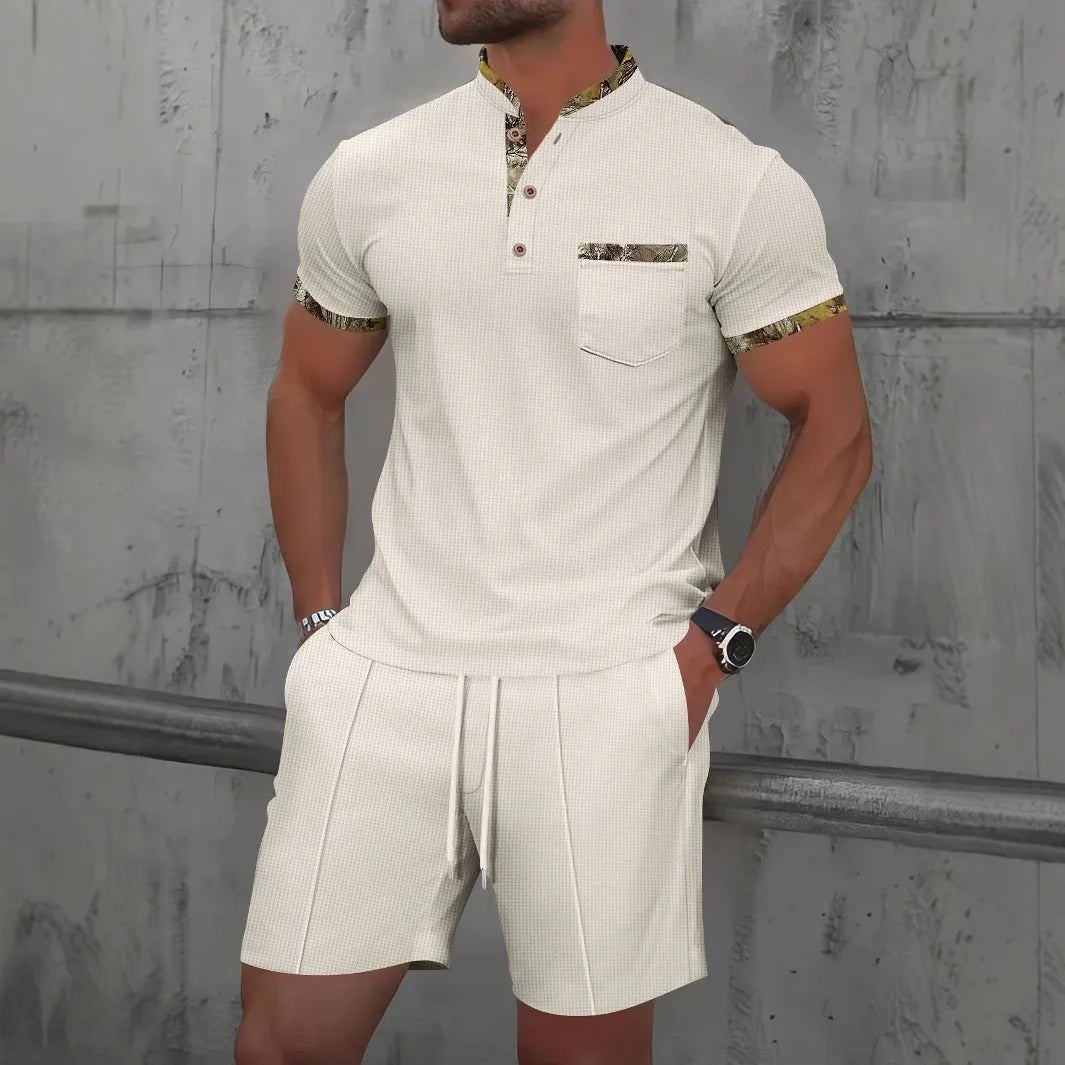 Men Sports Polo Suit Short Sleeve Stylish Zipper