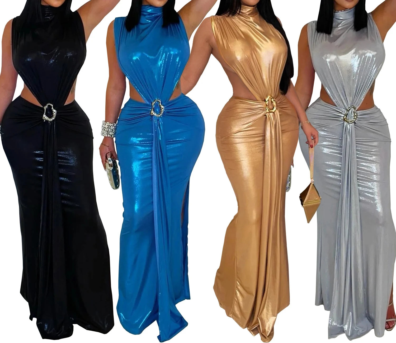 Womens Round neck Sexy Dresses Hollow out Long summer Evening Dresses 2025 Woman Clothes Elegant Party Dresses