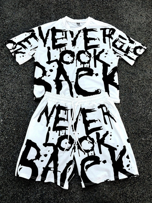 Black and White Flower Graphic Print T-shirt Shorts 2-piece Set