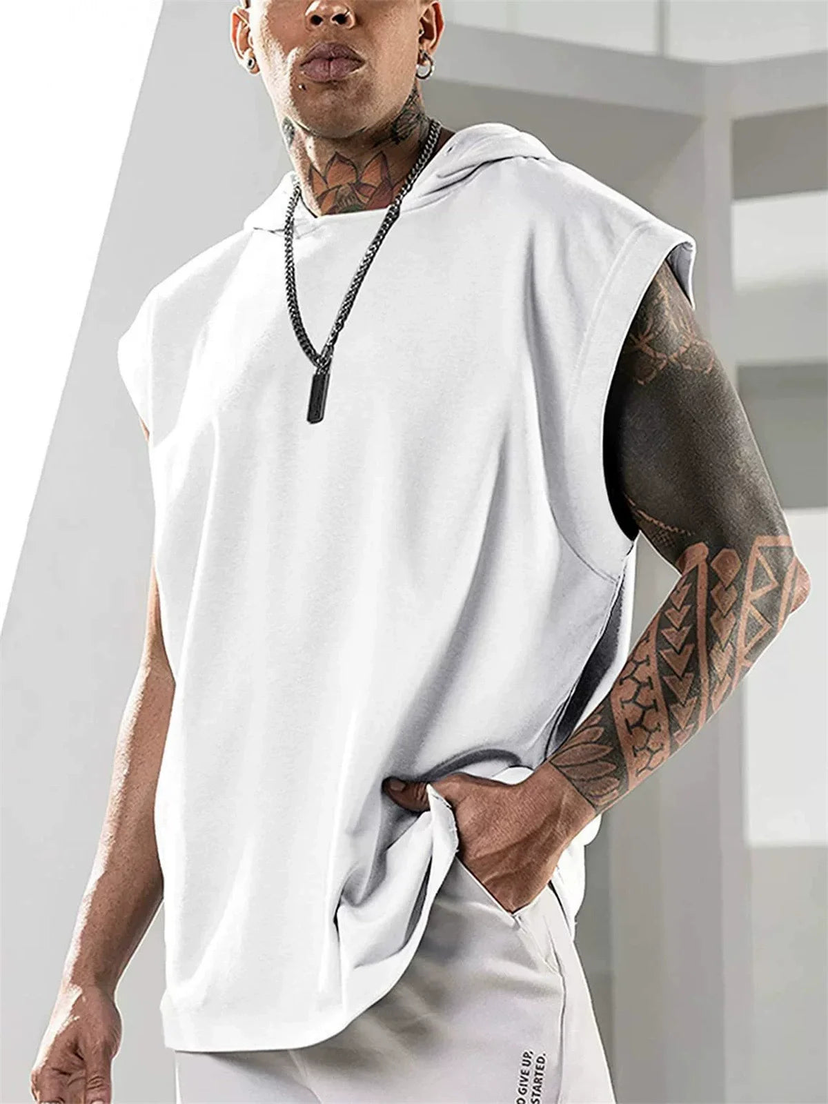 fashion American sleeveless top daily leisure fitness sports hooded Vests