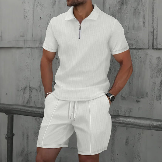 Men Sports Polo Suit Short Sleeve Stylish Zipper