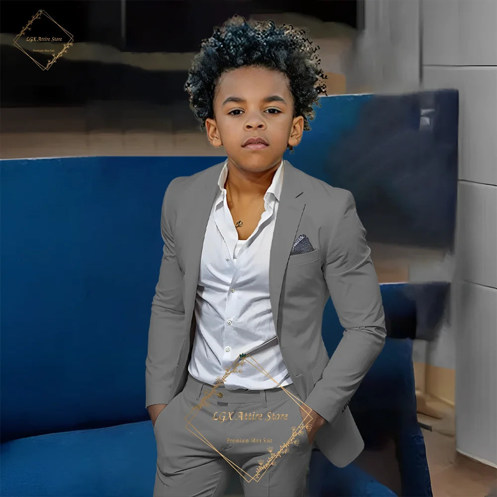 Kids' Orange Single-Breasted Suit (Jacket + Trousers)