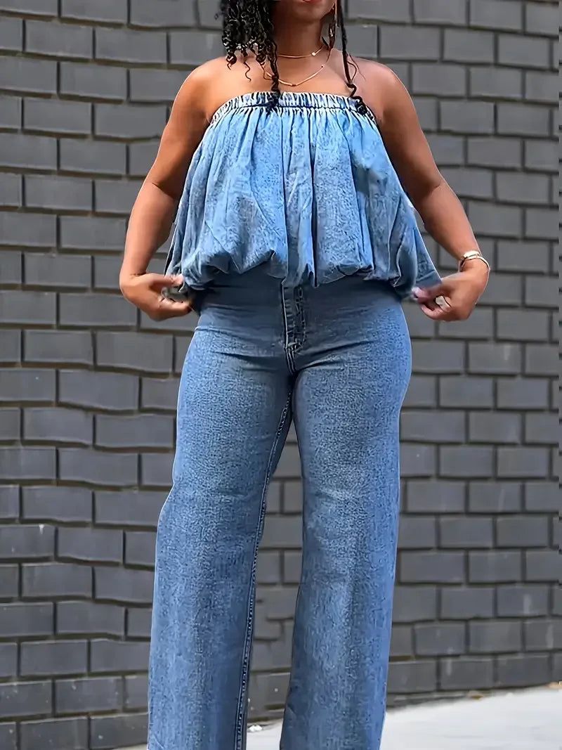 Elastic Balloon Hem Ruffled Details Sleeveless
